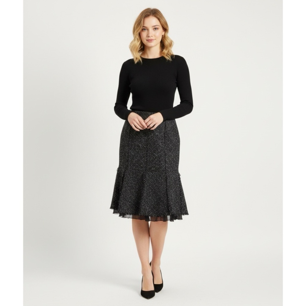Lafayette 148 New York Black Tweed Split Layered Hem Skirt Size 6P